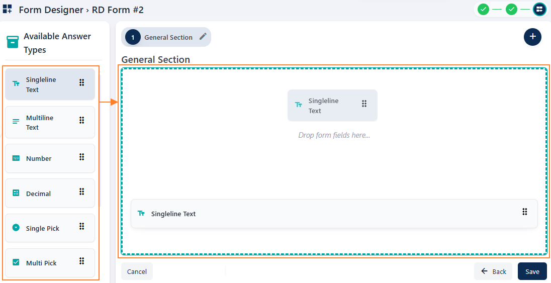 Adding any one answer type from the available ones
